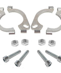 Heavy Duty 2 Pack Split Flange Repair Kit For Cars And Motorcycles 2 Bolt Flat Oval Design 2.25 Inch components with bolts and nuts.