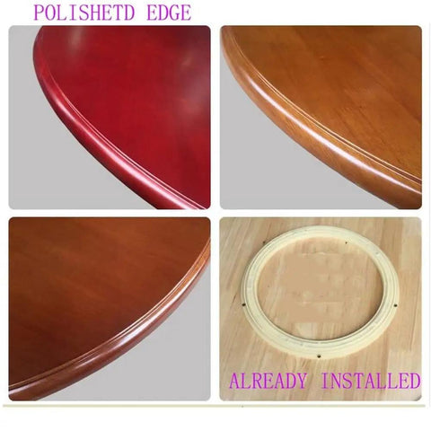 Polished edge details of Generous 50 Inch Rustic Wood Lazy Susan Turntable showcasing smooth finish and easy installation.