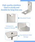Rock Solid 1 Inch Stainless Steel L Brackets 40 Pack With 80 Countersunk Screws Rustproof Corner Braces, features brushed finish and unique arc design.