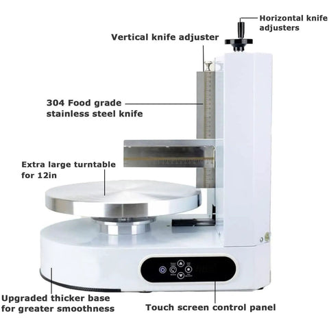 Automatic Cake Coating And Smoothing Machine For 4 To 12 Inch Cakes In Stainless Steel With Turntable, vertical knife adjuster