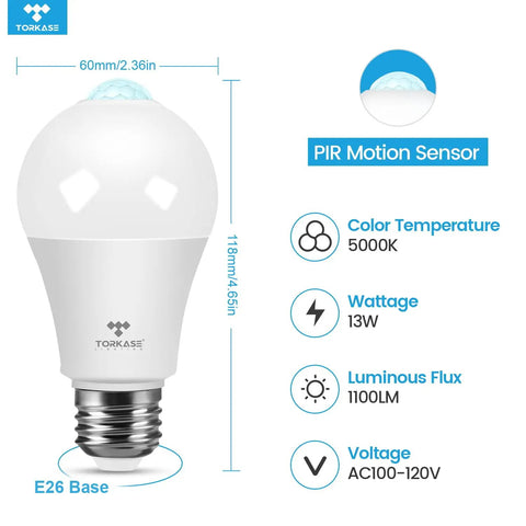 3 Pack Motion Sensor LED Bulbs A19 E26 13W 100W Equivalent Dusk To Dawn Light 5000K Daylight Infrared PIR Sensor Indoor Outdoor Security For Garage Porch Stairs Weatherproof Easy Install, A19 E26 bulb