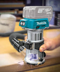 Pro Grade Compact Cordless Router With Brushless Motor, 18V LXT, Variable Speed For Smooth Precise Cuts in action on wooden edge