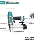 Lightweight 18 Gauge Brad Nailer, Drives 5 Eighths To 2 Inches, 2.9 Lbs Aluminum Body, Narrow Nose For Tight Spots, Pro Grade Build, side view