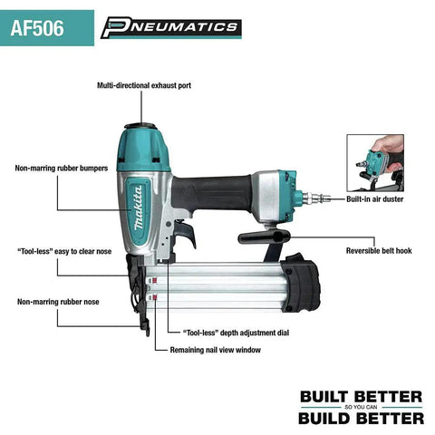 Lightweight 18 Gauge Brad Nailer, Drives 5 Eighths To 2 Inches, 2.9 Lbs Aluminum Body, Narrow Nose For Tight Spots, Pro Grade Build, side view