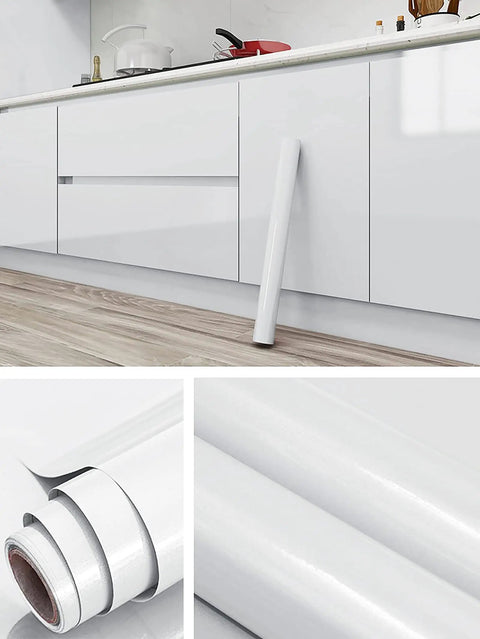 Glossy Glitter White Peel And Stick Contact Paper For Countertops Cabinets Backsplash And Tables Waterproof Vinyl Roll Easy To Clean 15.8 In By 118.1 In 12.89 Sq Ft Per Roll in a kitchen setting