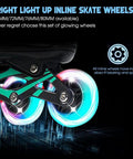 Lit Up 80mm Inline Skate Wheels With Abec9 Bearings 2 Pack Replacement For Inline Skates And Kick Scooters Black Glow Wheels Includes Spacers And Installation Hardware showing glowing LED effect on dark background