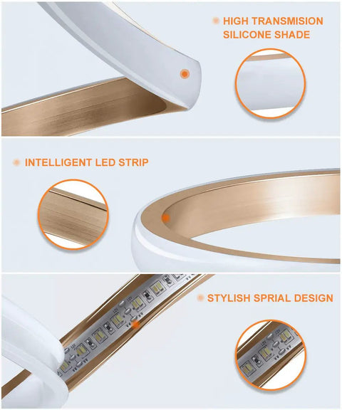 Detailed view of Dope Spiral LED Desk Lamp With Dimmable Three Color Temperatures Touch Control Minimalist Modern Gold Finish 13 Inch Tall