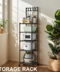 Super Tough As Nails Five Tier Rolling Shelving Unit Heavy Duty Storage Rack One Hundred Ten Pounds Capacity Total Game Changer Flexible Multi Purpose Organizer For Home Workspace Setup in corner with kitchenware.
