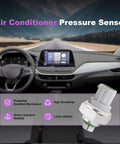 Direct Fit Honda Acura HVAC Binary Switch AC Pressure Sensor Upgrade For Civic Integra RSX TL And More Keeps Your Ride Chill With Easy DIY Install And Smooth Climate Control. white HVAC pressure sensor on car dashboard graphic