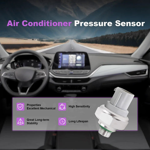 Direct Fit Honda Acura HVAC Binary Switch AC Pressure Sensor Upgrade For Civic Integra RSX TL And More Keeps Your Ride Chill With Easy DIY Install And Smooth Climate Control. white HVAC pressure sensor on car dashboard graphic