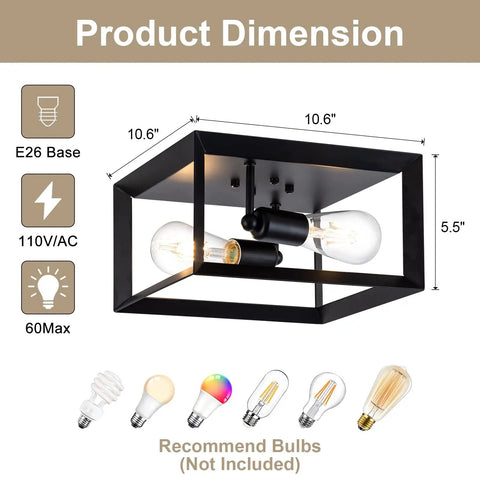 Two Pack Black 11 Inch Semi Flush Mount Ceiling Lights Modern Industrial Square Metal Close To Ceiling Lighting dimensions.