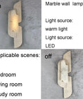 Marble Wall Lamp With Natural Stone Shade, Vintage Style Vanity Light For Bathroom, Living Room, Warm LED Light On and Off