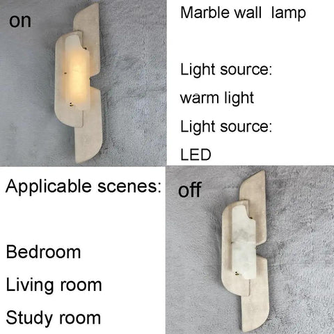 Marble Wall Lamp With Natural Stone Shade, Vintage Style Vanity Light For Bathroom, Living Room, Warm LED Light On and Off