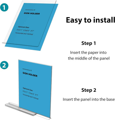 Step-by-step installation of 8.5x11 Clear Acrylic Sign Holder Display Stand Double Sided Card Holder For Business Office And Retail 2 Pack