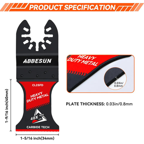 Four Pack Carbide Tipped Oscillating Multi Tool Blades For Cutting Embedded Nails Flush Wall Touch Ups Remodels Built Tough To Handle Daily Grind Without Folding Or Chipping, 34mm heavy duty metal blade.