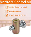Durable M6 Barrel Nut Set With Cross Dowel Joint Nuts For Furniture Repair, zinc coated carbon steel nut in front of a crib