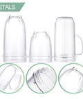 4 Piece Blender Replacement Set For 250W Blenders Including 22oz Tall Mug, 16oz Cup, 12oz Short Cup And Cross Blade Compatible With MB1001