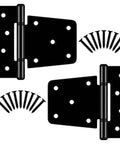 3.5 Inch Heavy Duty Gate Hinges Black Iron With Powder Coating Finish for Shed Fences Vinyl Fence Gates Barn Doors and Garage Indoor Outdoor Use One Eighth Inch Thick Durable Strap Hinges 2 Pack shown with screws