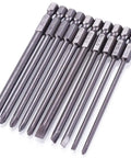 10Pcs 1/4 Inch Hex Shank Long Magnetic Screwdriver Bits Set For Power Tools Slotted Phillips Cross Head S2 Alloy Steel