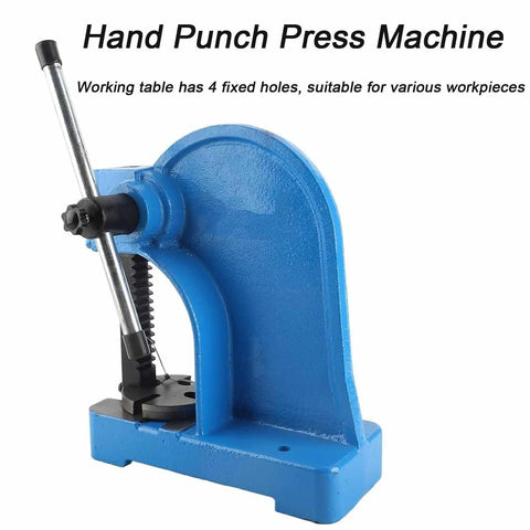 Heavy Duty 1 Ton Manual Arbor Press Straight Up Built Tough Rock Solid Cast Iron Punch Machine with 4 fixed holes for various workpieces.