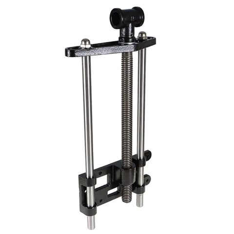 Industrial Grade Cast Iron Woodworking Bench Vise Featuring A Ten Inch Jaw And Reinforced Guide Rail, showing heavy-duty sliding mechanism.