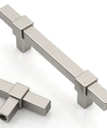 Close-up of 10 Pack 3 Inch (76mm) Brushed Satin Nickel Cabinet Pulls for Kitchen Cabinets, Sturdy Metal Hardware