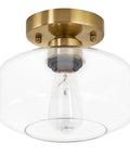 Modern Gold Brass Finish Ceiling Light Fixture Semi Flush Mount With 8.66 Inch Clear Glass Shade For Kitchen Hallway Entryway And Cafe