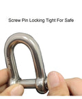 Badass Heavy Duty 304 Stainless Steel Screw Pin D Shackles for Real Deal Rigging showing screw pin and shiny finish.