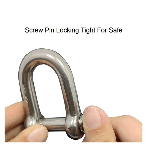 Badass Heavy Duty 304 Stainless Steel Screw Pin D Shackles for Real Deal Rigging showing screw pin and shiny finish.