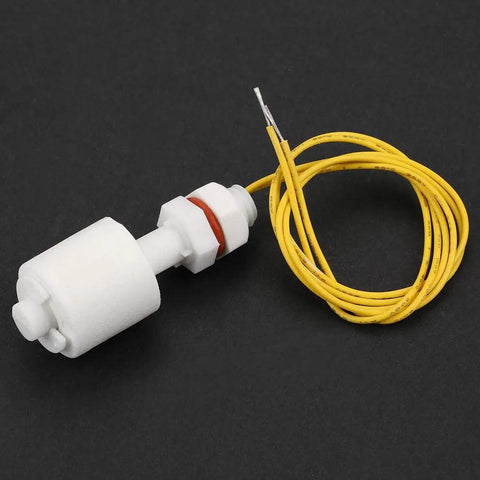 Float Switch Liquid Controller For Aquarium Pumps, Vertical water level sensor, white plastic body with yellow cable