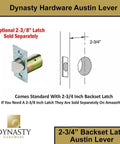 Diagram and image of 2-3/4 inch backset latch for Keyed Lever Door Lockset For Commercial Use ADA Compliant Satin Chrome Office Entry.