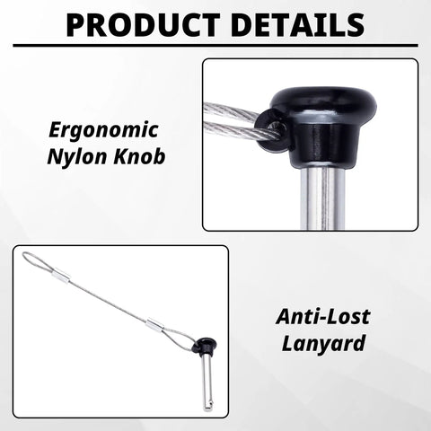 8 Pack 3/16 Inch Boat Bimini Top Quick Release Pull Pins Built To Last For Marine Rigs Beefy 316 Stainless Steel Rust Resistant Easy Install And Snap Lock Pins For Boating Gear, lanyard detail