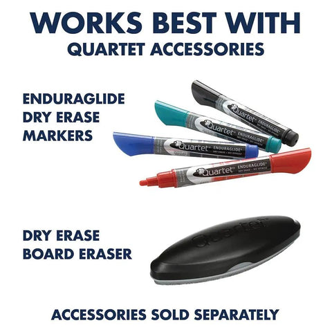 Quartet EnduraGlide dry erase markers and eraser shown as compatible accessories