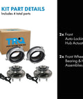 Front Wheel Bearing And Hub Assembly Kit For Ford F-150 4WD 2015 2016 2017 Including Four Piece Drop In Set With Two Front Auto Lock Hub Actuators And Two Front Wheel Bearings And Hubs For Lariat XL XLT King Ranch Limited Platinum SSV