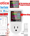 WiFi Watt Meter With Plug In US Socket Real Time Electricity Usage And Bill Stats Temperature Control Backlit 2.4 Inch Color Display Overload Protection Voltage And Current Tester Energy Monitor Timer Tuya Smart Life App Compatible, front view