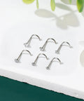 Premium Titanium Corkscrew Nose Studs With Cubic Zirconia Tops, 20g Hypoallergenic Silver Nose Ring Set For Women And Men, Clean Fit Everyday Jewelry Six Pack Fresh Picks Real Ones Drip displayed on a flat surface.