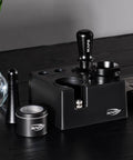 Top Shelf Espresso Barista Gear Featuring 54 Mm Stainless Steel Tamper Fits Breville Portafilters Includes Precision Wdt Needles Sleek Dosing Funnel And Two Hundred Premium Paper Filters To Nail That Perfect Morning Pull - Black tamper holder set with multiple pieces.