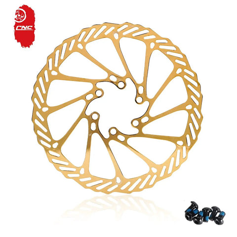 Beefy Disc Brake Rotor Set 160Mm 180Mm 203Mm With Bolts Gold Finish, Stainless Steel, 2Mm Thick, Center Distance 44Mm, Includes Two Rotors And Twelve Screws For MTB Mountain Bike BMX