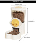 Automatic Pet Water Dispenser And Food Feeder Combo With Leakproof Wide Mouth Jar Easy Screw Mount For Cages Keeps Your Furkids Fully Quenched All Day Long, showing dimensions, features food compartment.