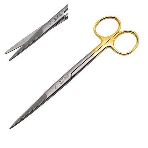 Pro Grade 5.5 Inch Straight Scissors With Gold Plated Handle And Tungsten Carbide Inserts For Precision Cutting Extra Sharp Durable And Autoclavable Crafting Shears For Arts Sewing And Fashion Projects, gold handle close-up