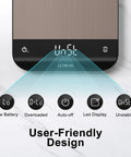 Dope Sleek Stainless Kitchen Scale With LED Display showing its user-friendly design features on a white background.