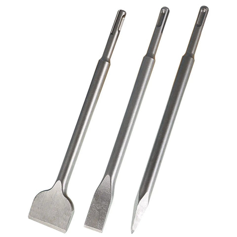 Three chisels from Beefy Heavy Duty Concrete Drill Bit Set Six Piece 40Cr Steel Rotary Hammer Bits for demolition applications.