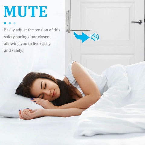 Automatic Stainless Steel Door Closer With Adjustable Tension And Quiet Spring Buffer installed on a bedroom door