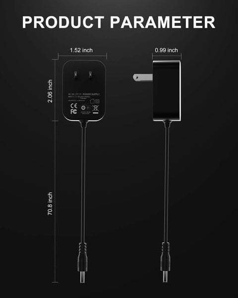 Rock-Solid 9V Guitar Pedal Power Supply With Quiet Gig-Ready Operation, side and front dimensions view