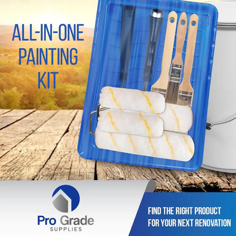 Paint Roller Kit With Brush And Roller 10 Piece Set For Walls Washable Reusable Easy To Clean Superior Absorbency Includes Tray 9 Inch Roller Frames 4 Inch Mini Frames Microfiber Covers One Inch Flat Brush And One And A Half Inch Sash Brush in blue tray