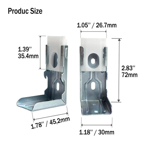 4 Pack Heavy Duty Zebra Shades Mounting Brackets Kit For 1-1/2 Inch Headrails, metal and plastic brackets with dimensions