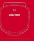 Compact Space Saver Two Serving Grill And Panini Press dimensions illustration, 8.5 x 9.5 inches, red background.