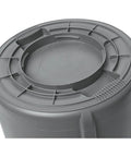 Top view of Heavy Duty 44 Gallon Gray Trash Can With Dome Top And Snap Lock Industrial Workhorse Waste Bin.
