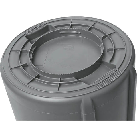 Top view of Heavy Duty 44 Gallon Gray Trash Can With Dome Top And Snap Lock Industrial Workhorse Waste Bin.