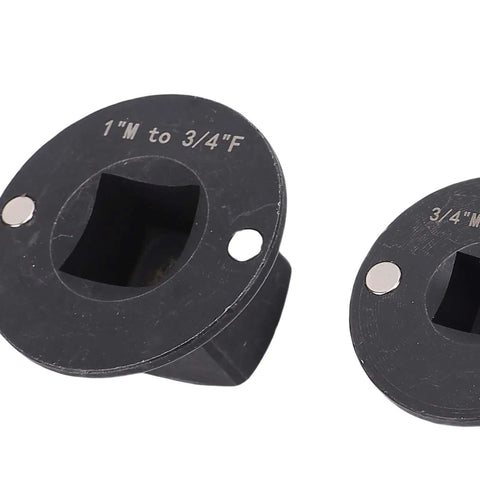 Heavy Duty Low Impact Socket Adapter Kit For Mechanics 4 Pieces Chrome Vanadium Steel Set With Magnetic Design To Tackle Hard Reach Bolts And Master Tough Jobs In Tight Confined Spaces Effortlessly. 1 in to 3/4 in adapter close-up